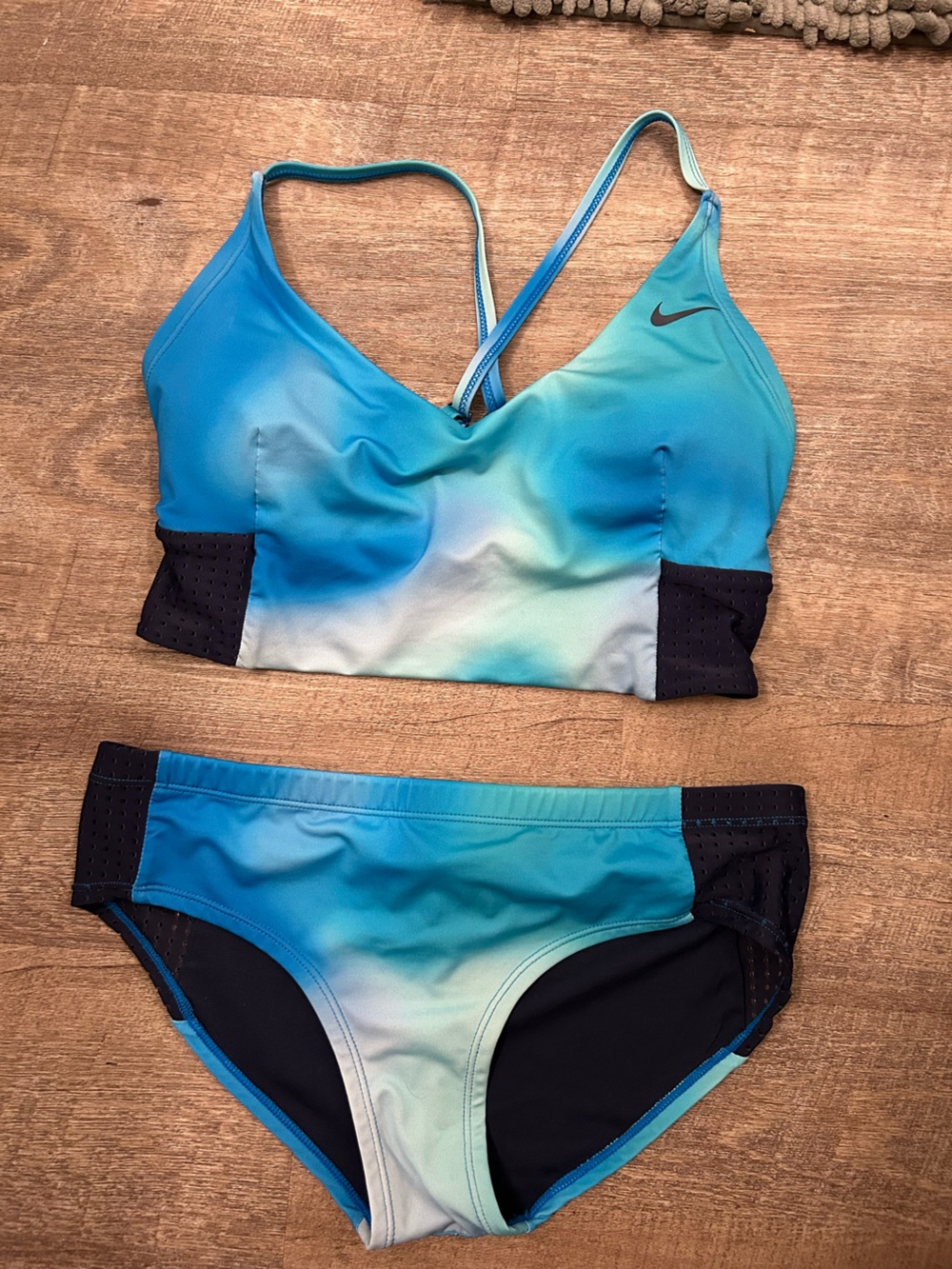 Nike Women's Blue Ombre Athletic Bikini Top with Black Trim